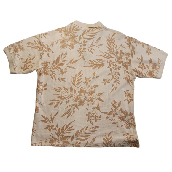 Caribbean Joe Polo Shirt Men L Tan Floral Cotton Hawaiian Resort Casual Vacation - Picture 3 of 8